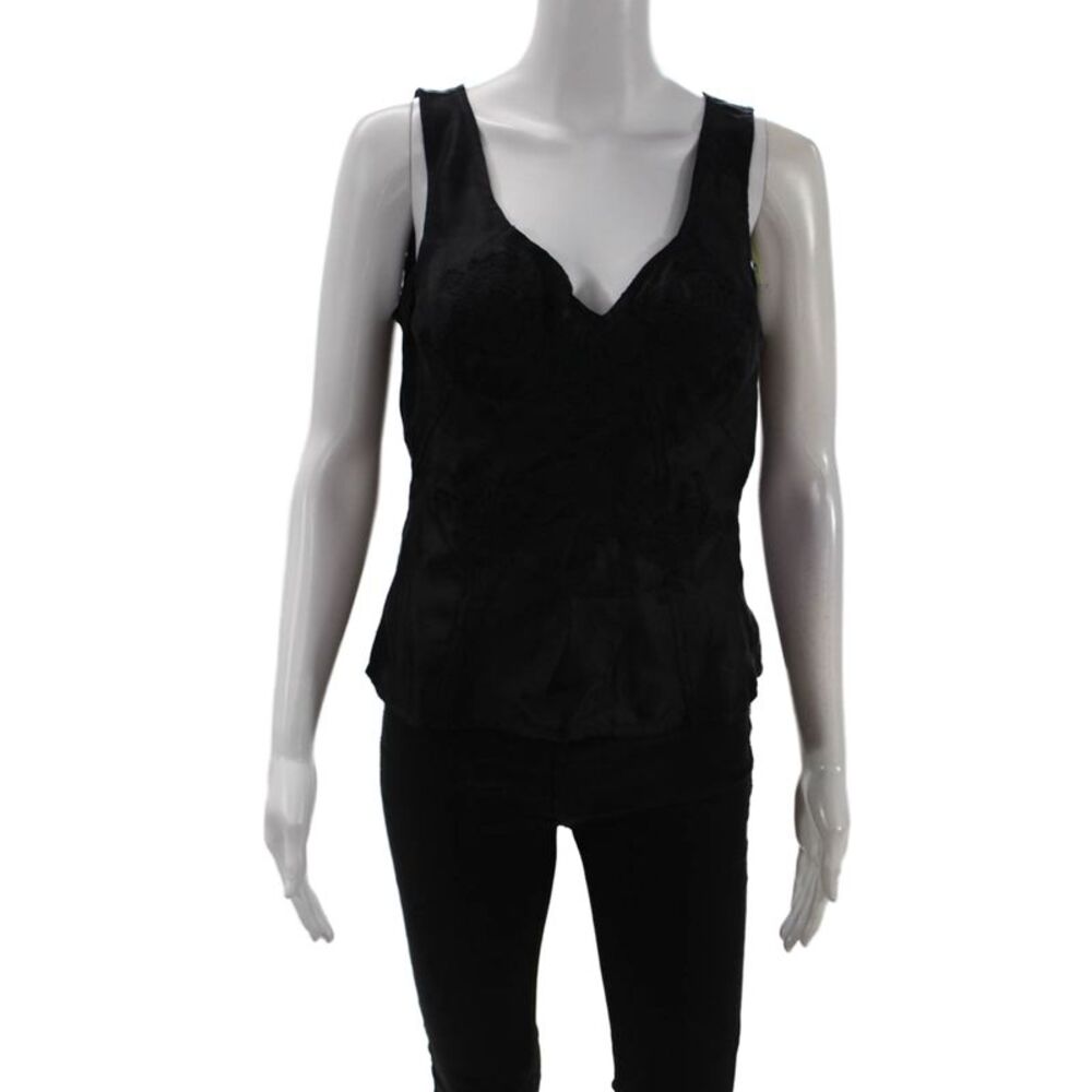 Charles Chang-Lima Womens Sleeveless V-Neck Solid Polyester Blend Blouse Size M